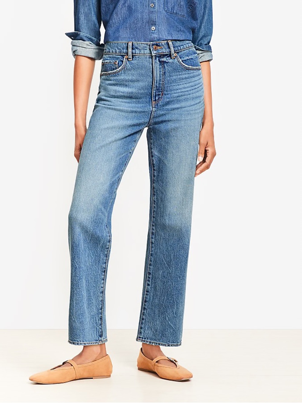 NWT LOFT Curvy High-Rise Straight Leg Women's Jeans - Light Blue